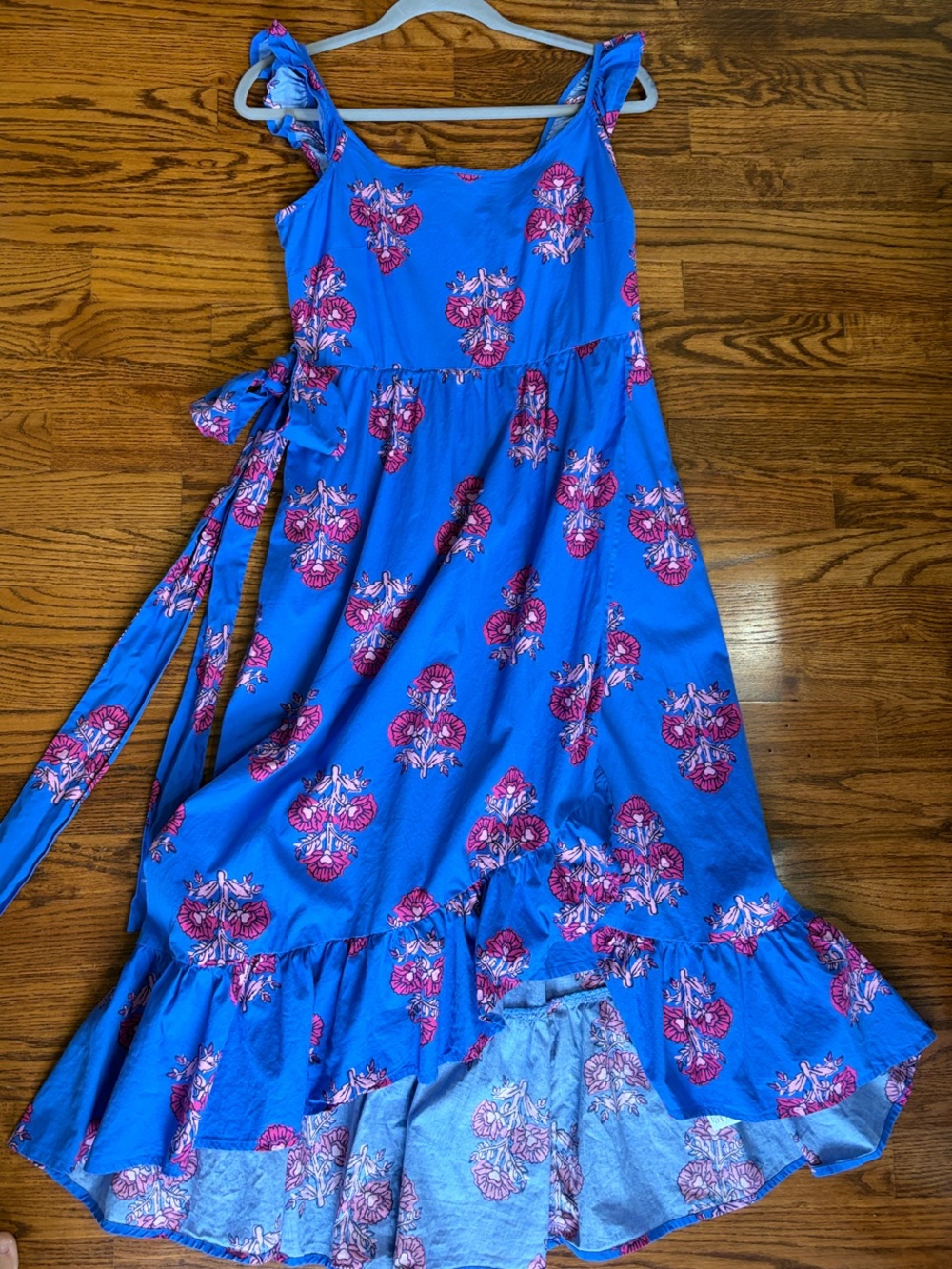 JCREW Blue Floral Midi Dress with Pink Print
